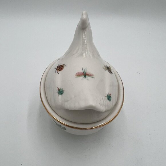Grace's Teaware Fine Porcelain Chicken Sugar Bowl Trinket dish bees Leaves Insec - Picture 3 of 11